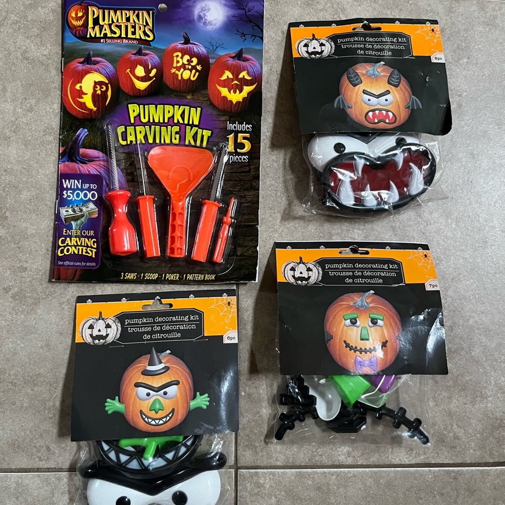 New In Packaging Pumpkin Carving And 3 Decorating Accessories Kits Booklet